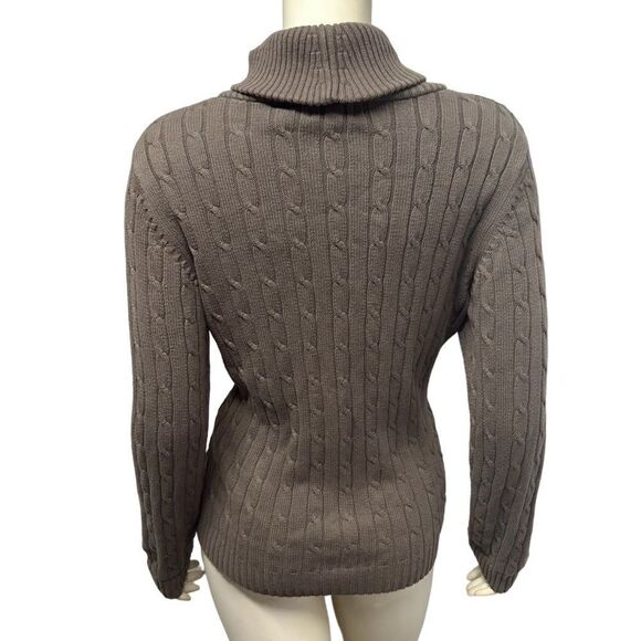 Liz & Co. Light Brown Turtleneck Cable Knit Sweater Cozy Fall Winter Neutral - Picture 6 of 7